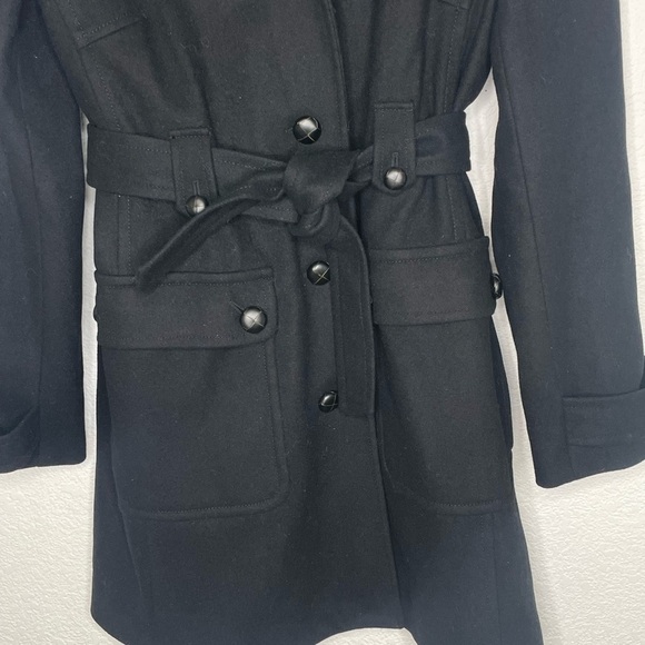 J. Crew coat trench hooded Sz medium NWT black belted wool blend classic - Picture 3 of 10